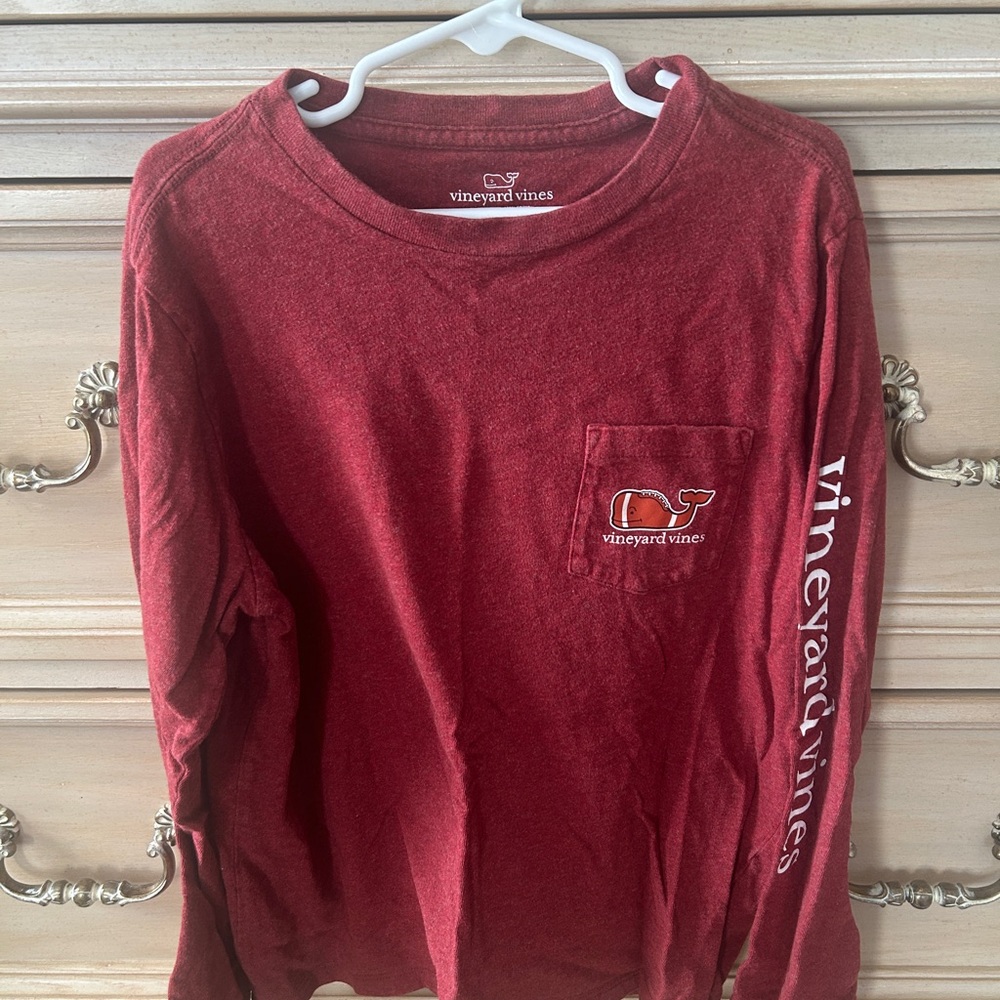 Kids Vineyard Vines Maroon Long Sleeve Football Tee
